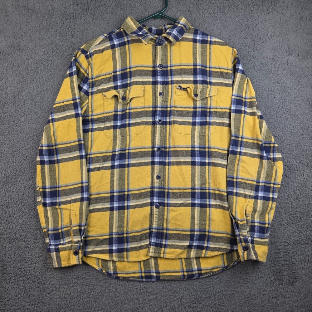 American Eagle Button Up Shirt Men's Large Yellow Plaid Flannel Long Sleeve